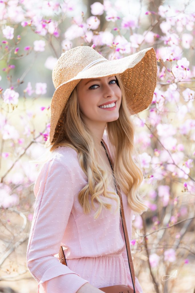 pink outfit hat with cherry blossoms