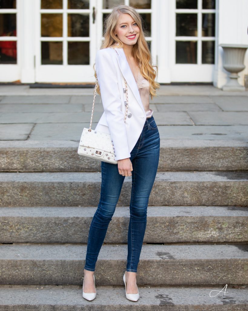 Jeans and clearance white blazer outfits