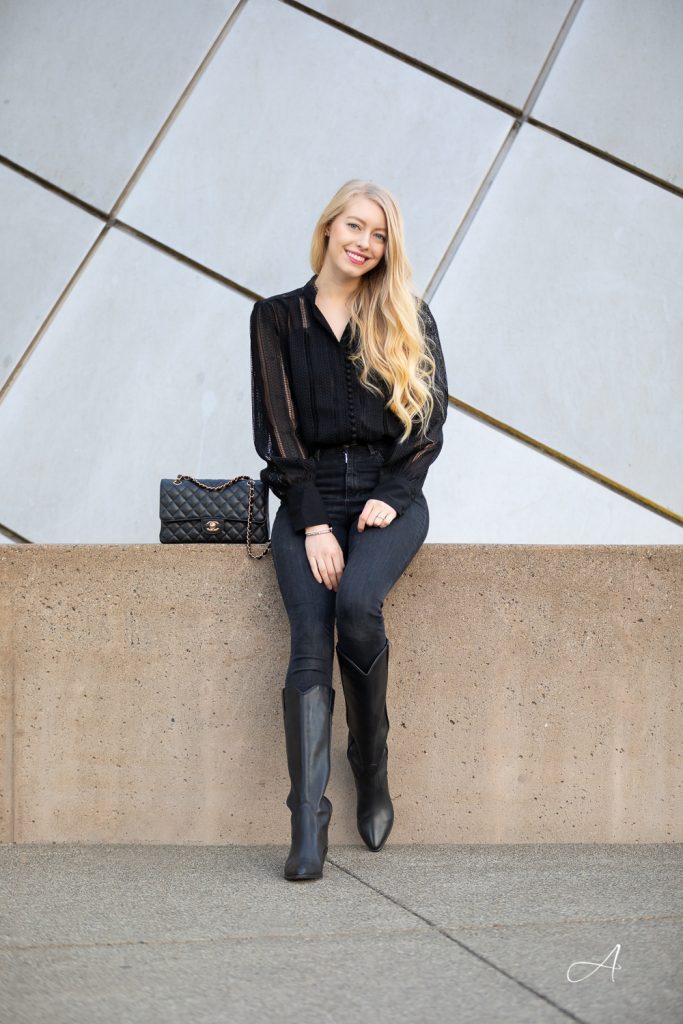 Black Lace Top with Isabel Marant Denvee Boots