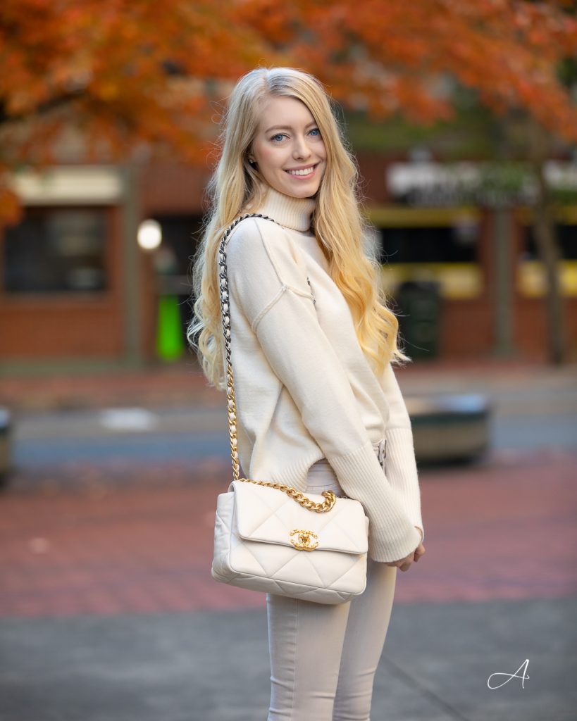 beige chanel bag outfit