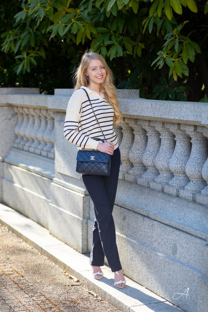 nautical striped sweater navy and white linen pants